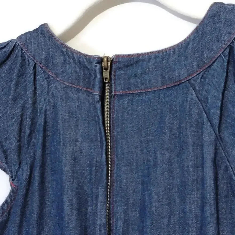 Gymboree Chambray Short Sleeve Tiered Navy Blue Cotton Denim Dress Size 6